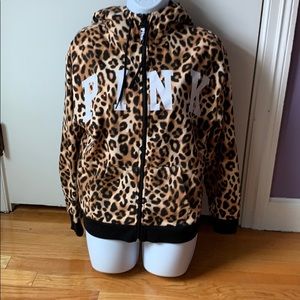 VS PINK leopard hoodie with Sherpa lined hood, XS